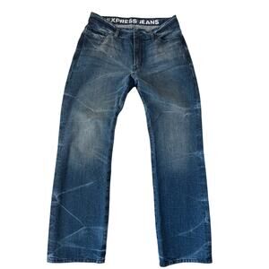Express Classic KINGSTONE Low Rise Bootcut Jeans Men 34x32 Medium Wash Whiskered